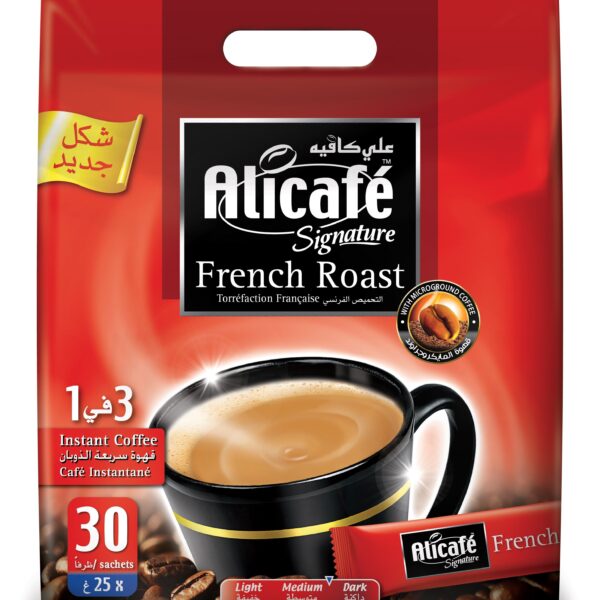 علي كافيه سيجنيتشر قهوة تحميص فرنسي سريعة التحضير 3 في 1، 30×25 غرام