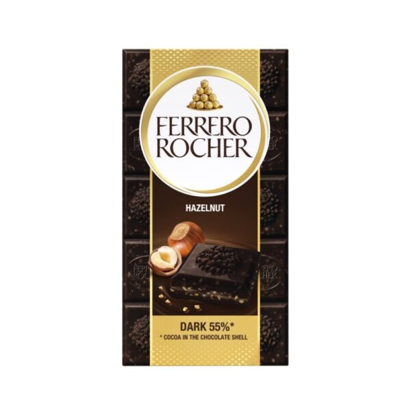 Ferrero Rocher Hazelnut 55% Dark Chocolate Bar, 90g