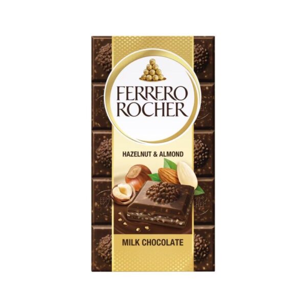 Ferrero Rocher Hazelnut Almond Milk Chocolate Bar, 90g