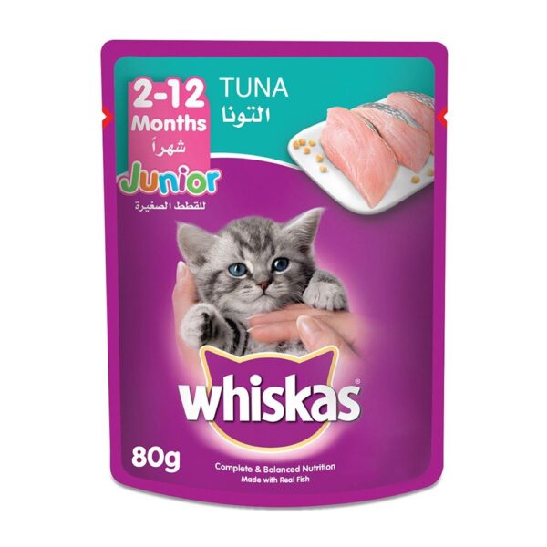 Whiskas Junior Tuna Wet Cat Food Pouch for Kittens 2-12 Months, 80g
